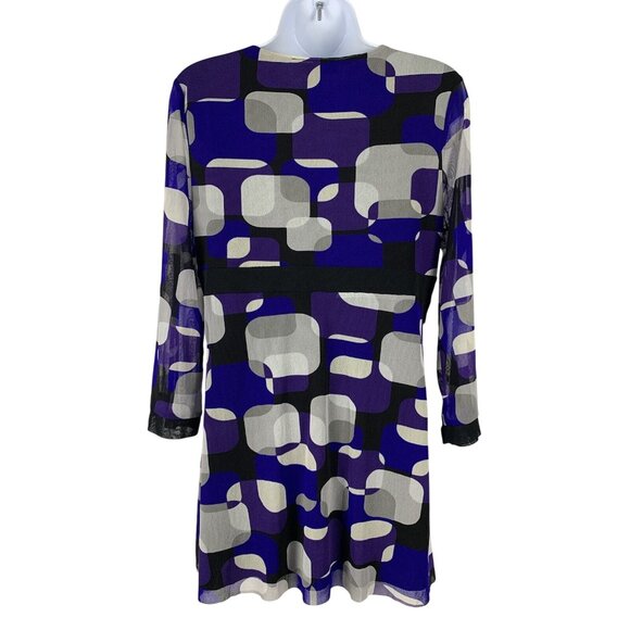 INC International Concepts Geometric Print V-Neck Tunic Mini Dress Size Large - Picture 2 of 7